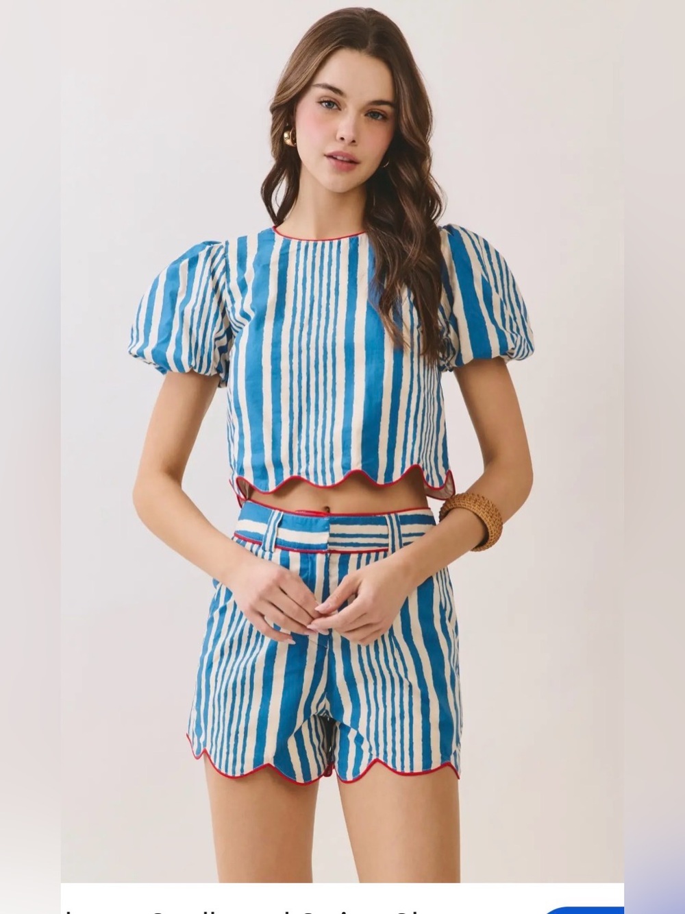 TCEC Blue & White Striped Women’s Scallop Hem Set small beach holiday vacation